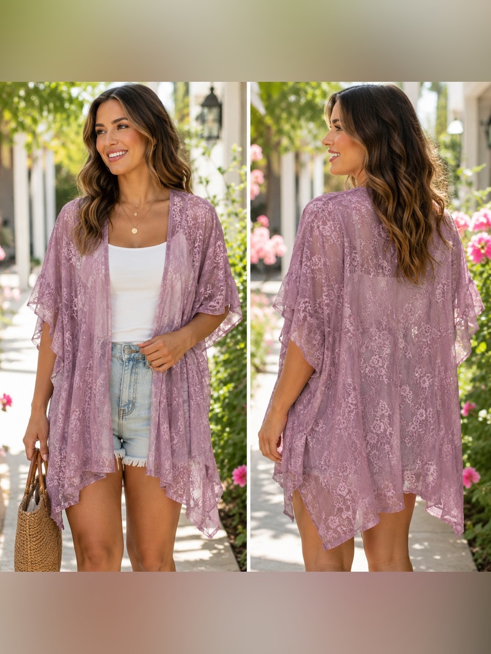 🆕 Lace Kimono Cardigan NWT Oversized Mauve Beach Cover S M L XL 💕